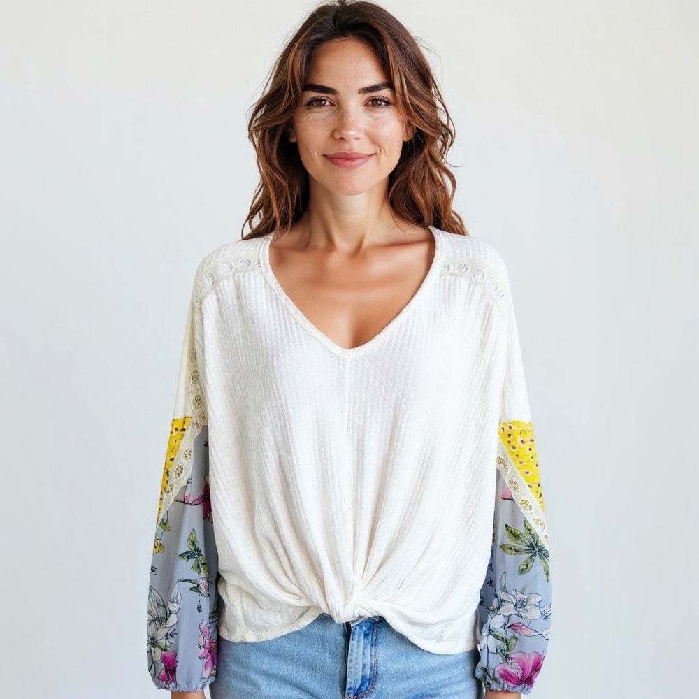Hummingbird By Anthropologie Waffle Knit‎ Bohemian Peasant Top size S